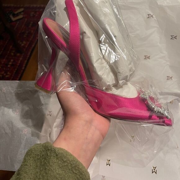 Amina Muaddi Pink Satin Begum - Picture 6 of 6
